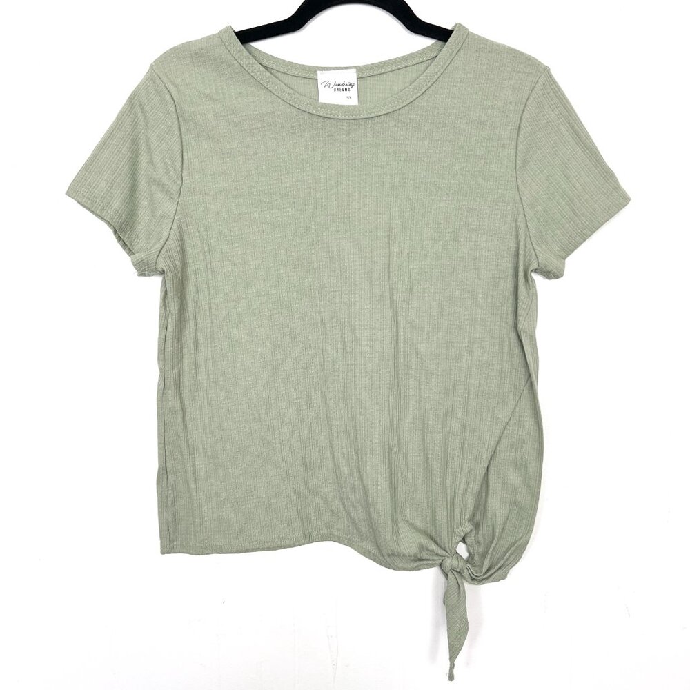 Wandering Dreams Light Green Tie Front T-Shirt Textured Knit Girls XL